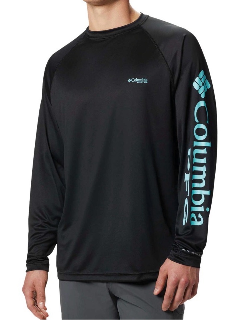 Columbia Men’s Long-Sleeve PFG Shirt - Black with Teal Logo